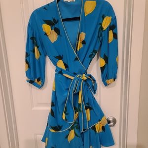 Chinti & Parker silk wrap dress in lemon print